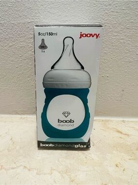 Joovy Boob Diamond Glass Baby Bottle 5oz/150ml 0M+ Single Hole Nipple Blue #A28